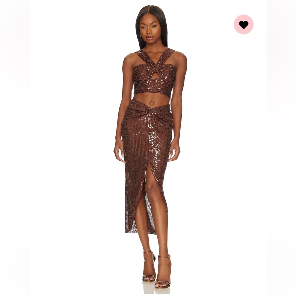SAYLOR Shimmering Brown Midi Skirt and Top